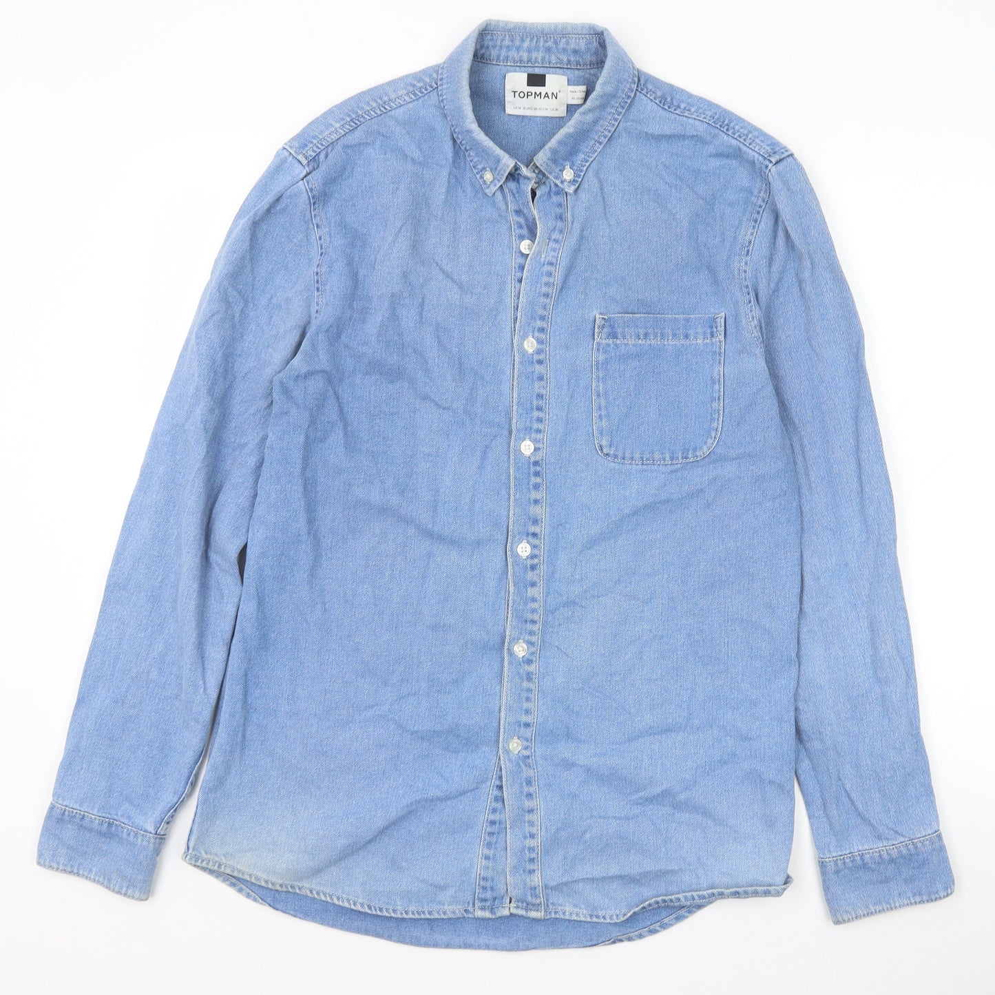 Topman Mens Blue Cotton Button-Up Size M Collared Button