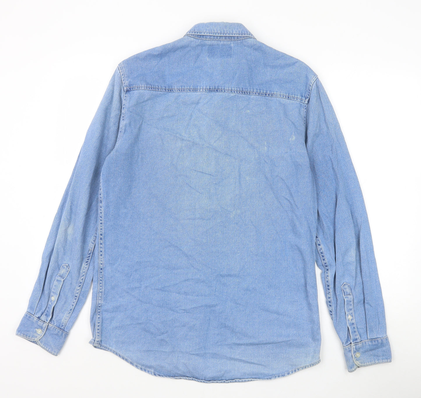 Topman Mens Blue Cotton Button-Up Size M Collared Button