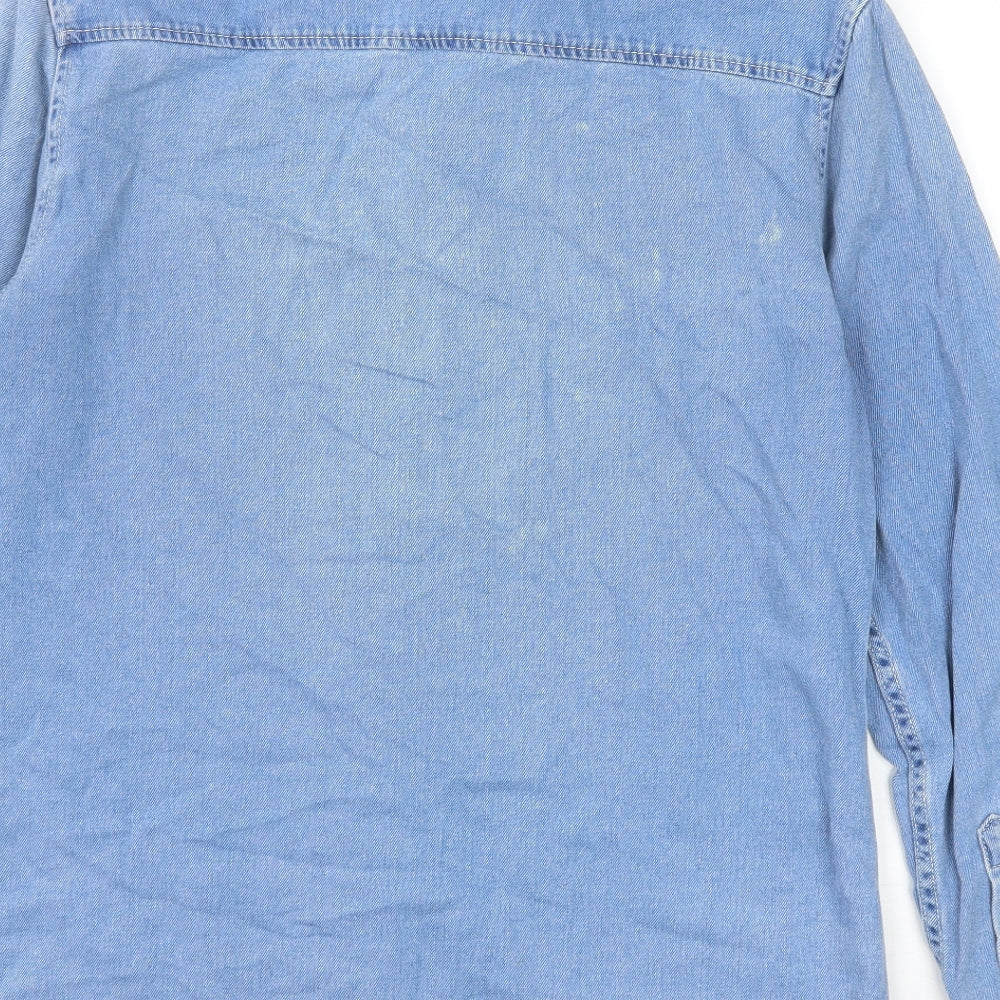 Topman Mens Blue Cotton Button-Up Size M Collared Button
