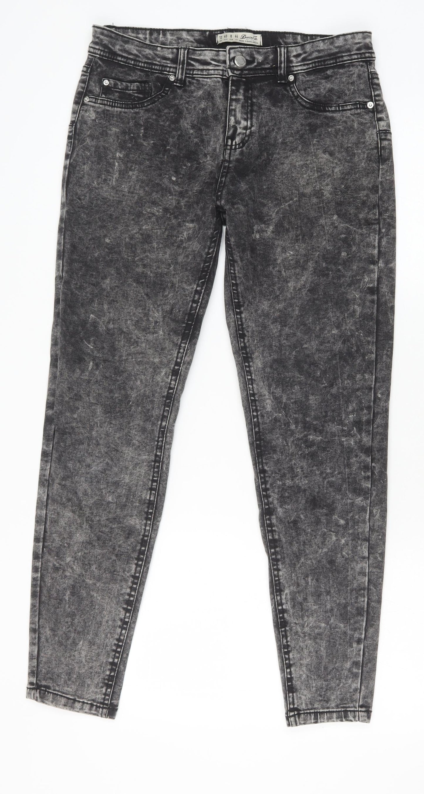 Primark Womens Grey Cotton Skinny Jeans Size 12 Regular Zip