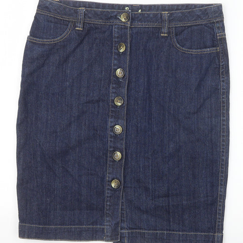 Boden Womens Blue Cotton Straight & Pencil Skirt Size 16 Button