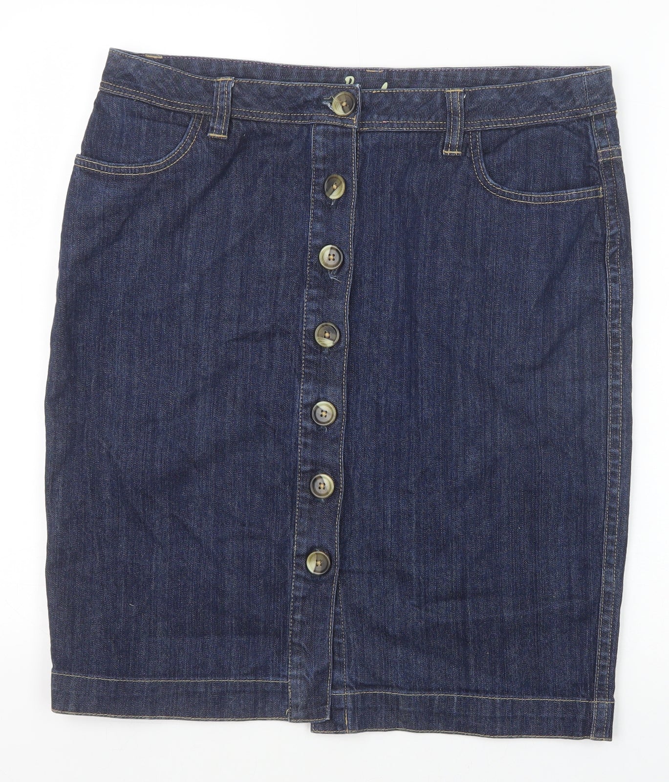 Boden Womens Blue Cotton Straight & Pencil Skirt Size 16 Button