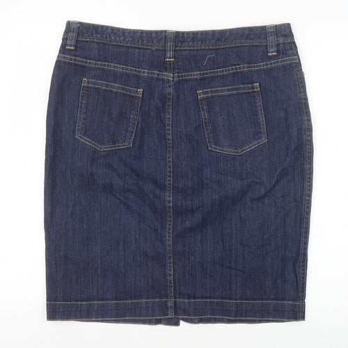 Boden Womens Blue Cotton Straight & Pencil Skirt Size 16 Button