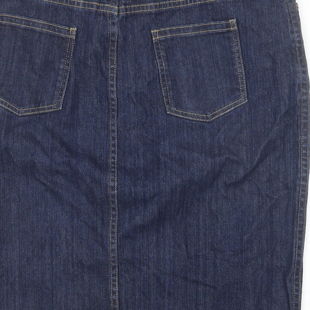 Boden Womens Blue Cotton Straight & Pencil Skirt Size 16 Button
