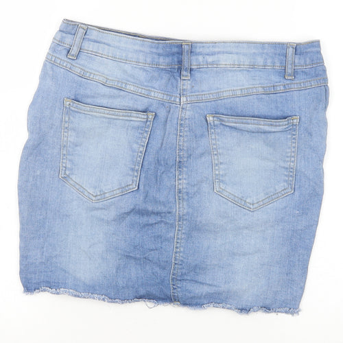Parisian Womens Blue Cotton Straight & Pencil Skirt Size 10 Zip - Distressed Look