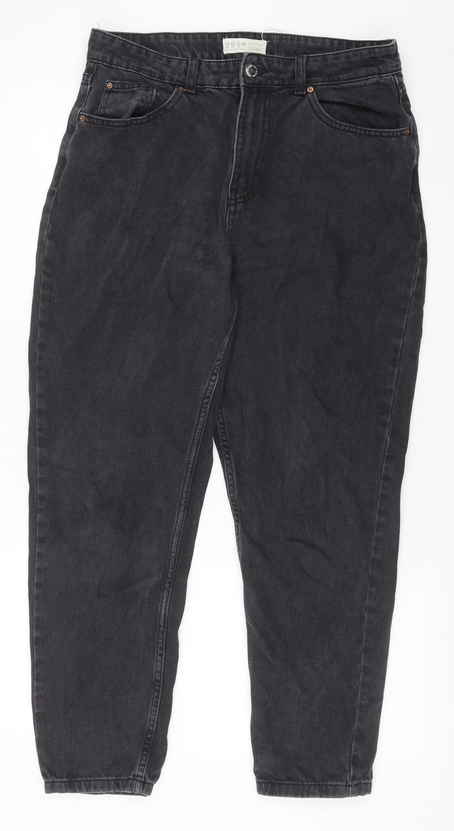 Primark Womens Black Cotton Straight Jeans Size 14 Regular Zip