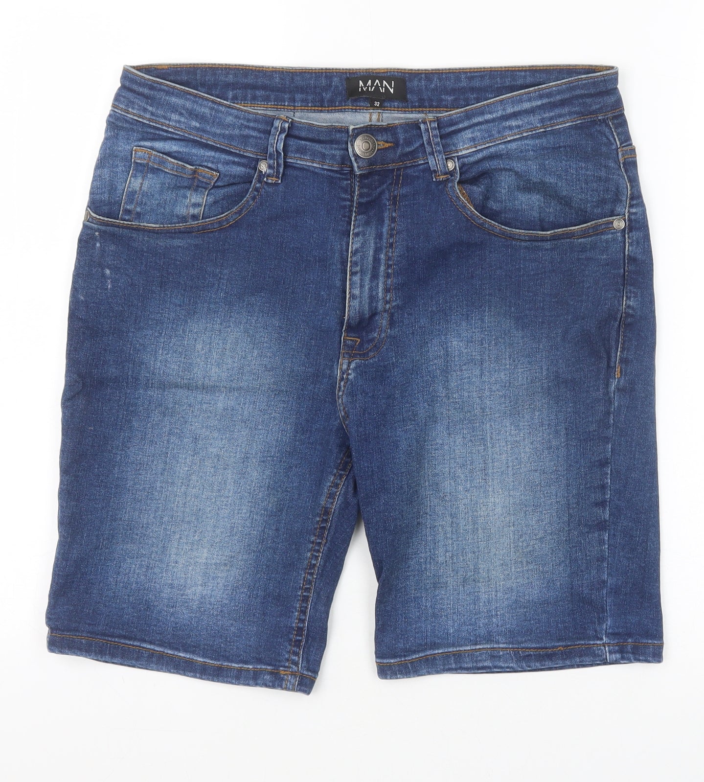 Topman Mens Blue Cotton Biker Shorts Size 32 in Regular Zip