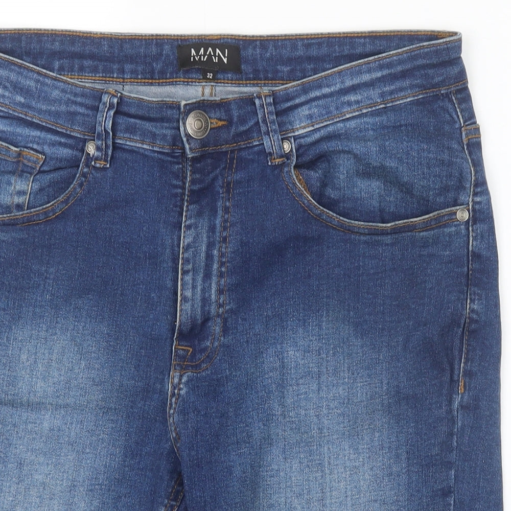 Topman Mens Blue Cotton Biker Shorts Size 32 in Regular Zip