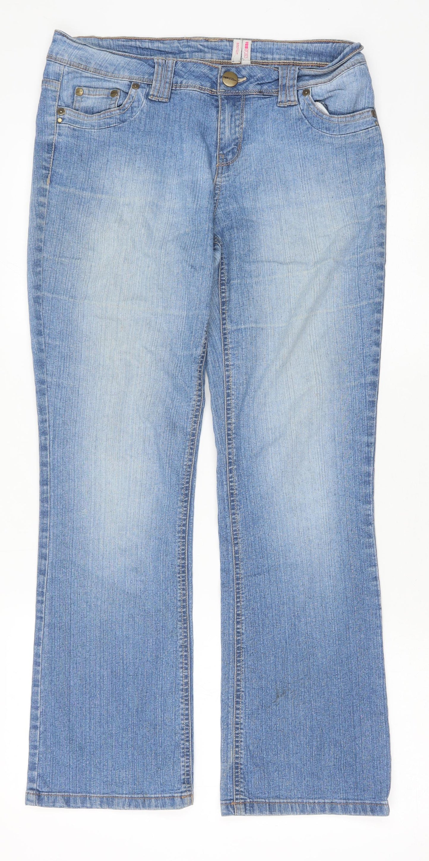 New Look Womens Blue Cotton Bootcut Jeans Size 12 Regular Zip