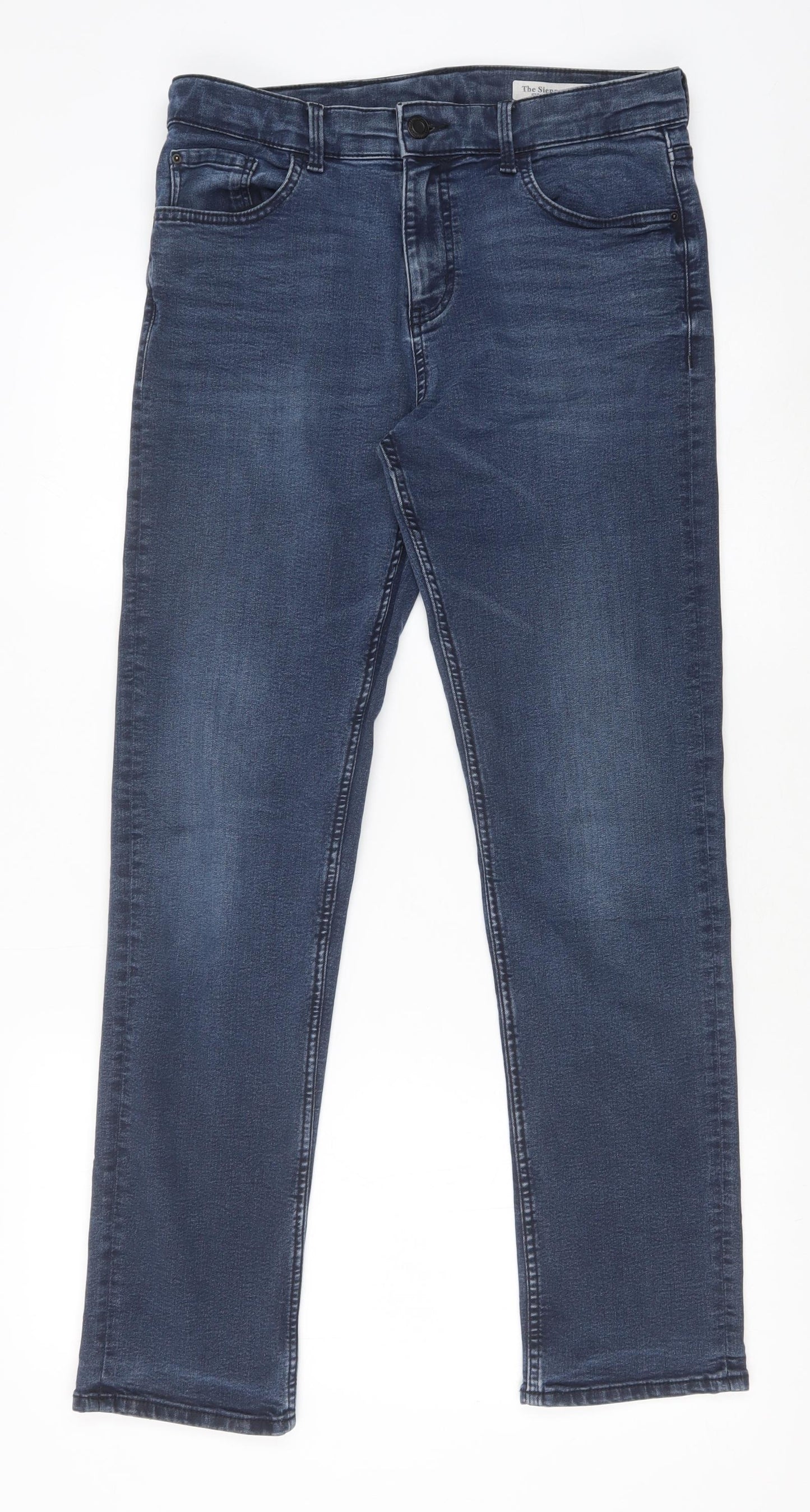 Marks and Spencer Womens Blue Cotton Straight Jeans Size 12 Slim Zip