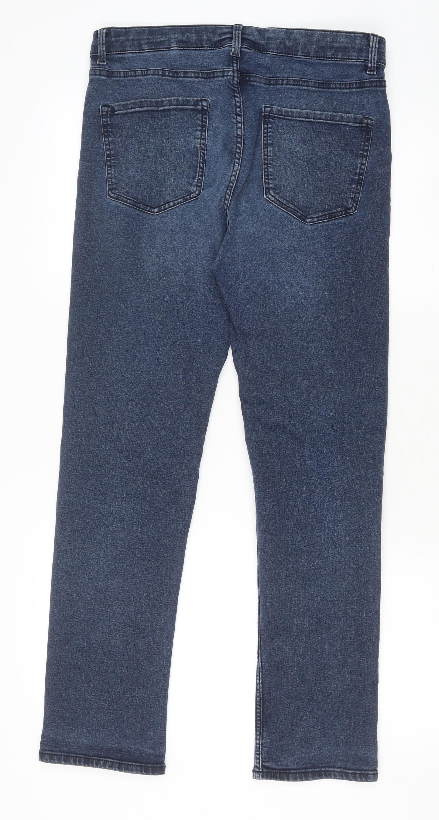 Marks and Spencer Womens Blue Cotton Straight Jeans Size 12 Slim Zip