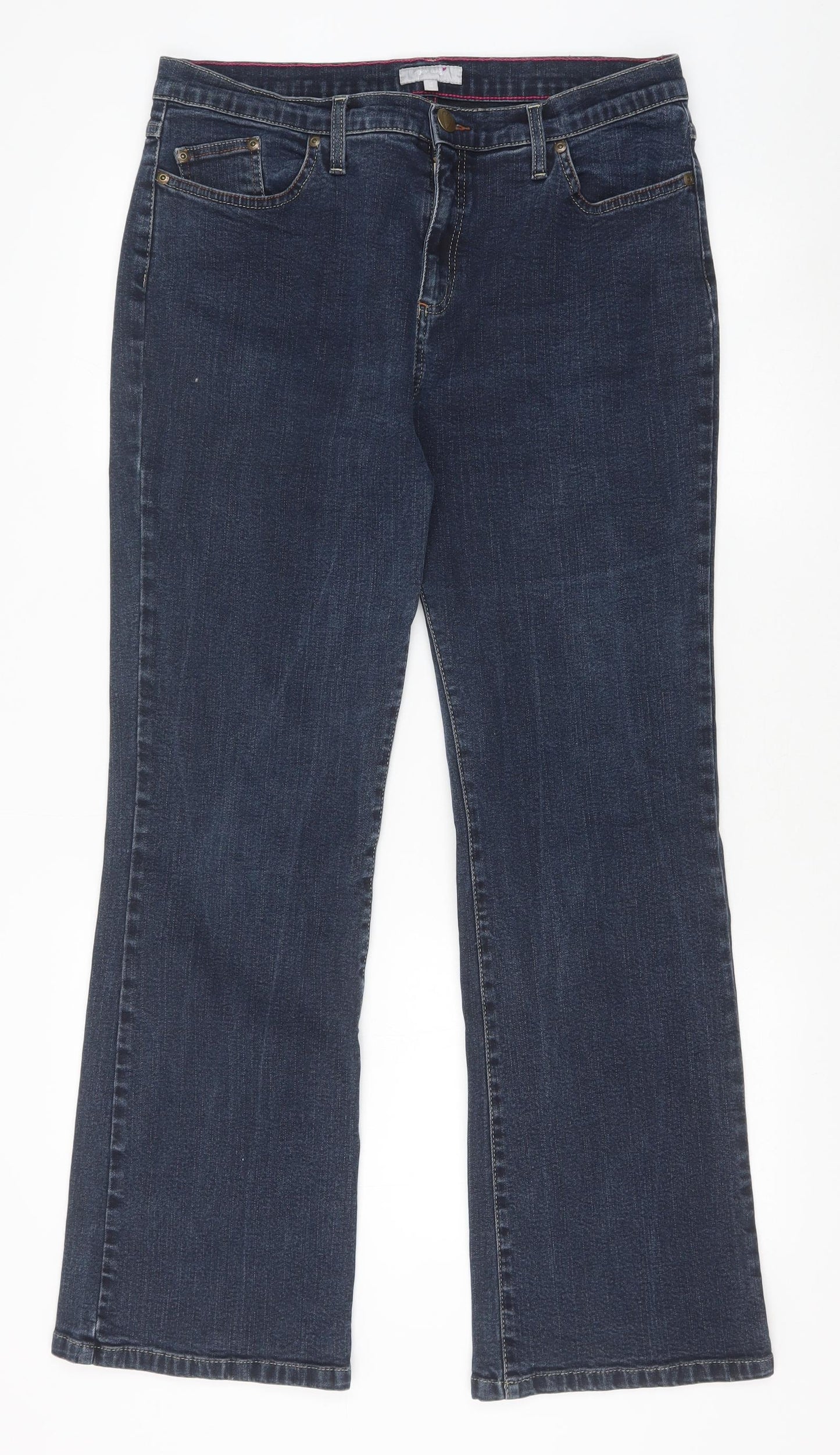 Per Una Womens Blue Cotton Bootcut Jeans Size 16 Regular Zip