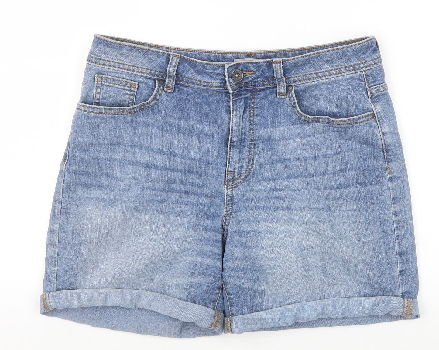 TU Womens Blue Cotton Mom Shorts Size 10 Regular Zip