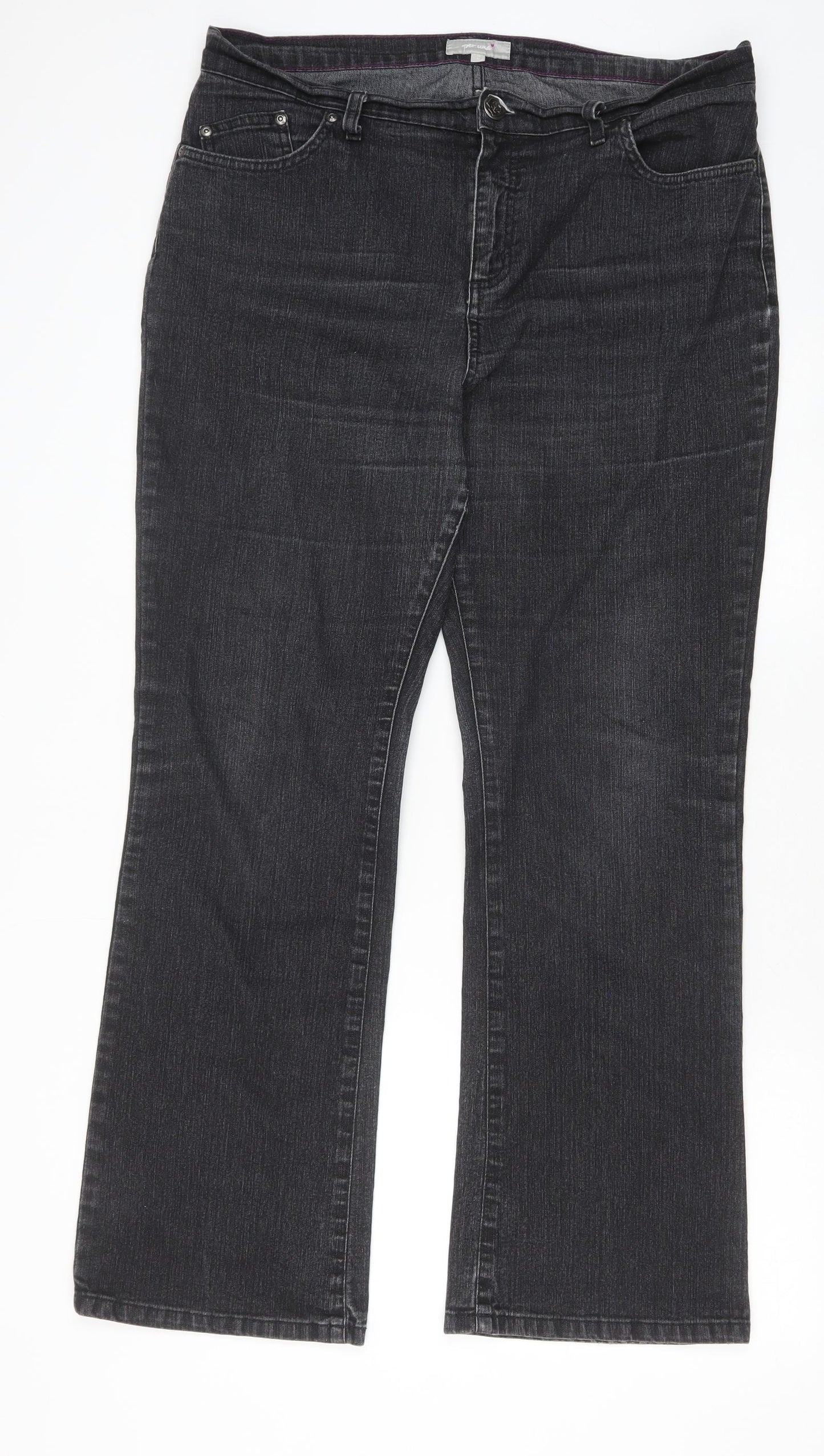 Per Una Womens Black Cotton Bootcut Jeans Size 16 Regular Zip
