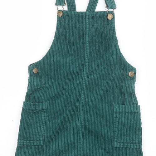 John Lewis Girls Green 100% Cotton Pinafore/Dungaree Dress Size 8 Years Square Neck Buckle