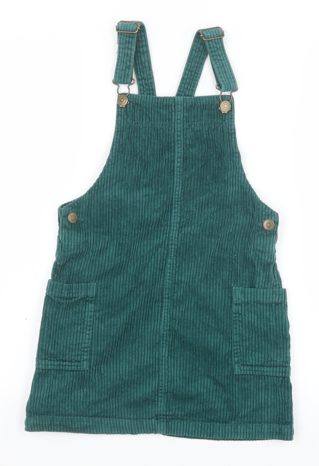 John Lewis Girls Green 100% Cotton Pinafore/Dungaree Dress Size 8 Years Square Neck Buckle