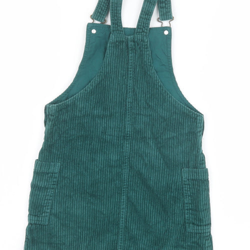 John Lewis Girls Green 100% Cotton Pinafore/Dungaree Dress Size 8 Years Square Neck Buckle
