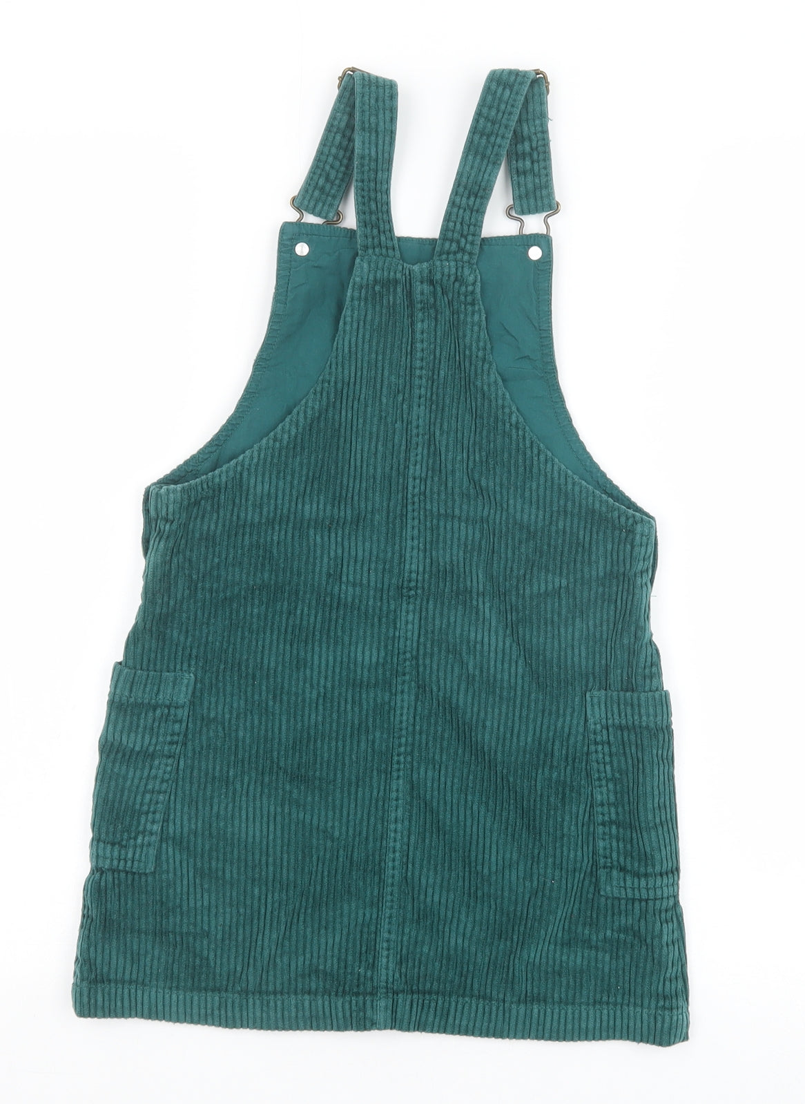 John Lewis Girls Green 100% Cotton Pinafore/Dungaree Dress Size 8 Years Square Neck Buckle