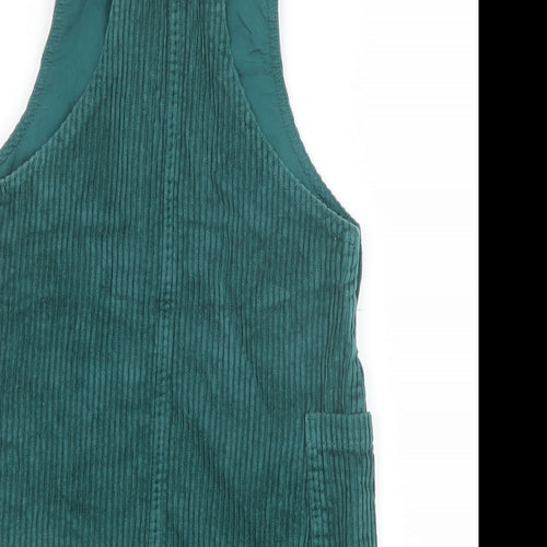 John Lewis Girls Green 100% Cotton Pinafore/Dungaree Dress Size 8 Years Square Neck Buckle