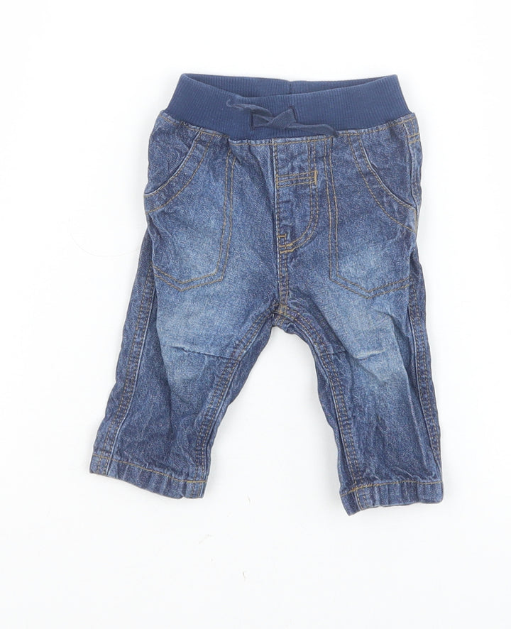 George Baby Blue 100% Cotton Jogger Jeans Size Newborn L50 cm Tie