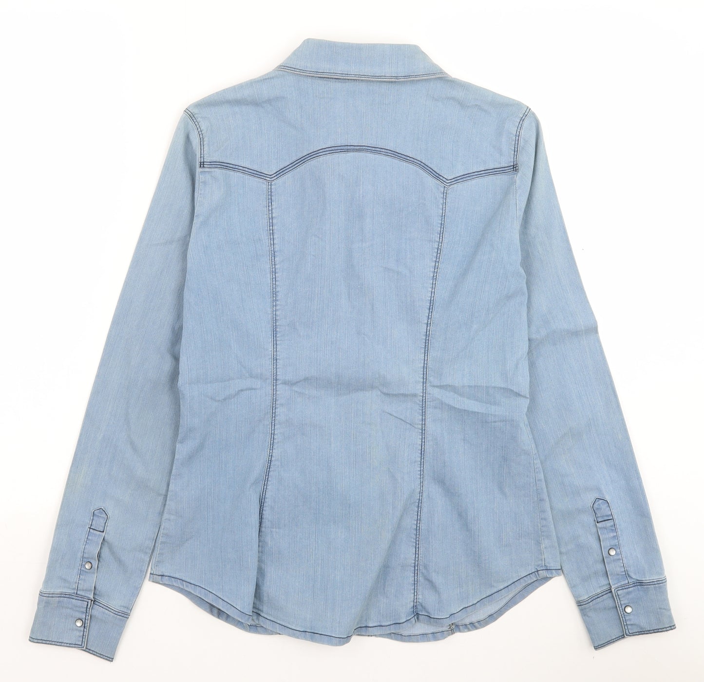 GUESS Womens Blue 100% Cotton Basic Button-Up Size L Collared