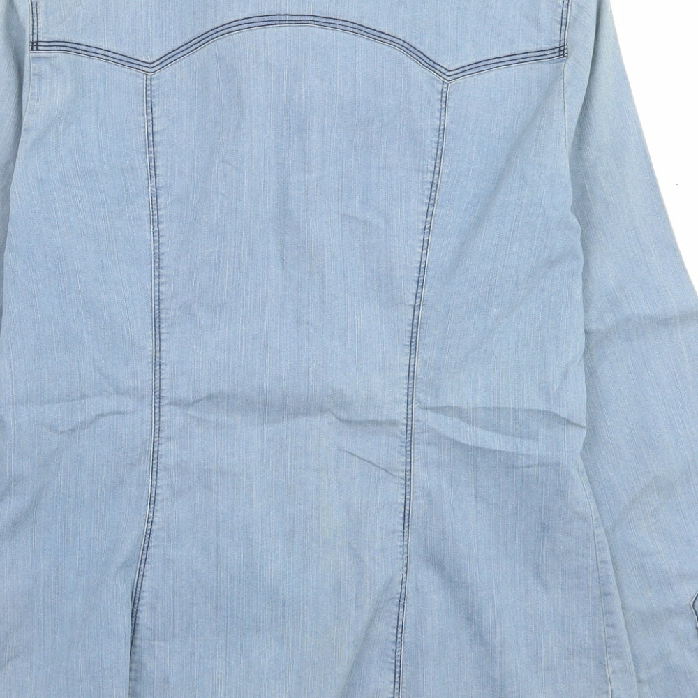 GUESS Womens Blue 100% Cotton Basic Button-Up Size L Collared