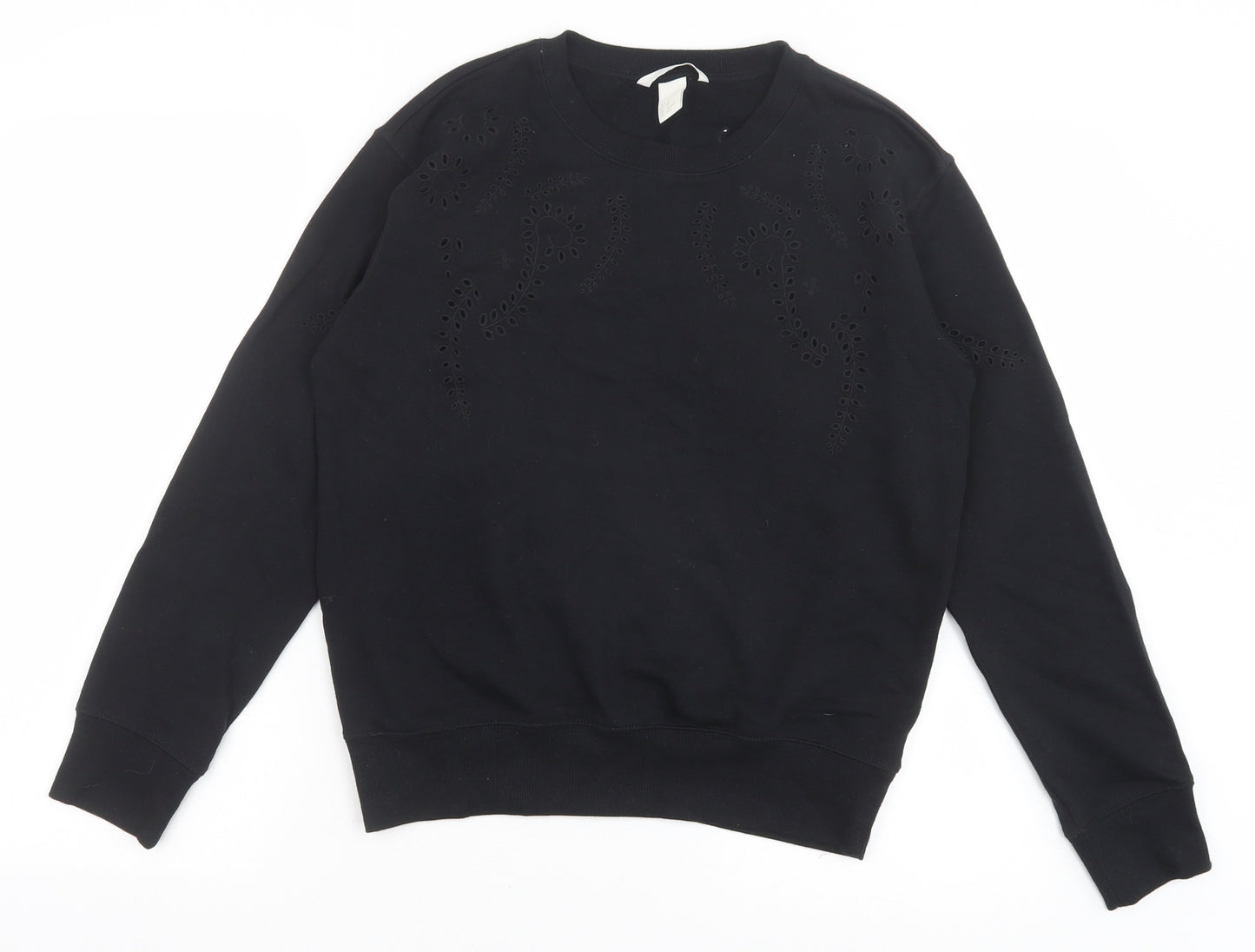 H&M Womens Black Geometric Cotton Pullover Sweatshirt Size XS Pullover