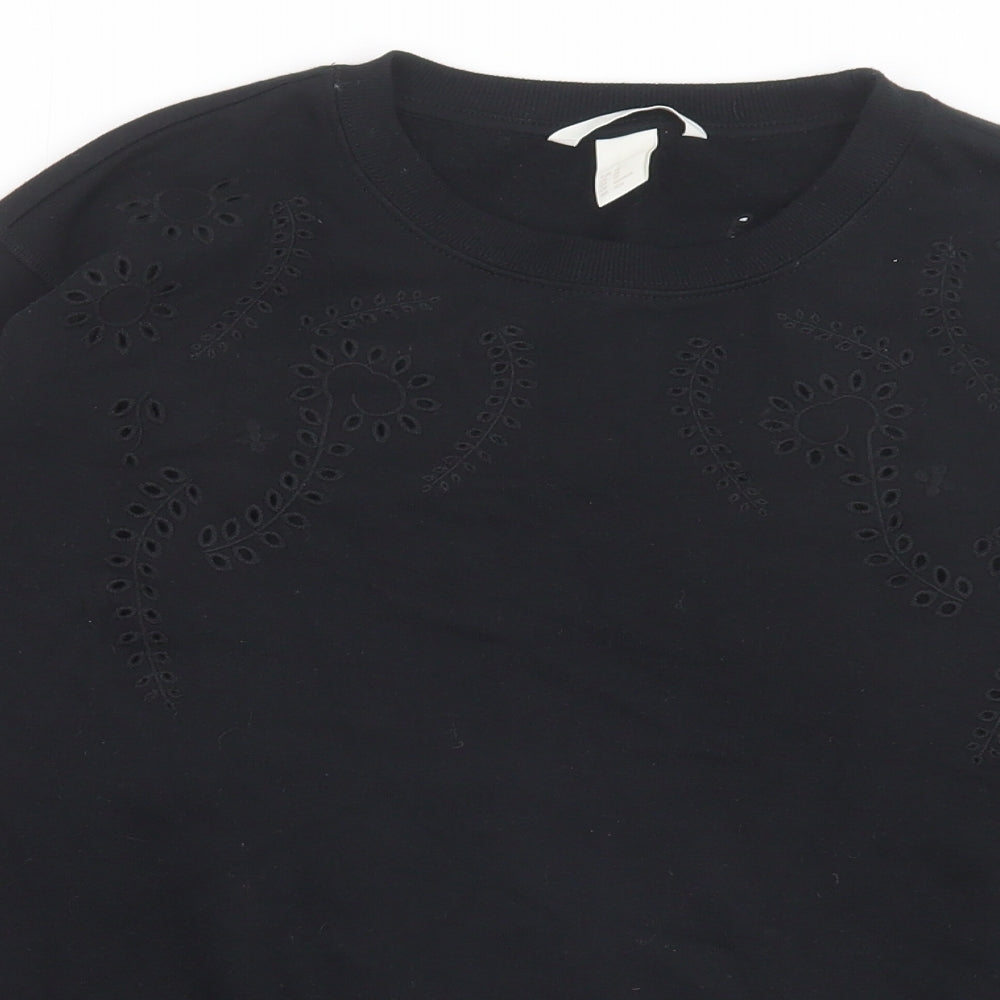 H&M Womens Black Geometric Cotton Pullover Sweatshirt Size XS Pullover