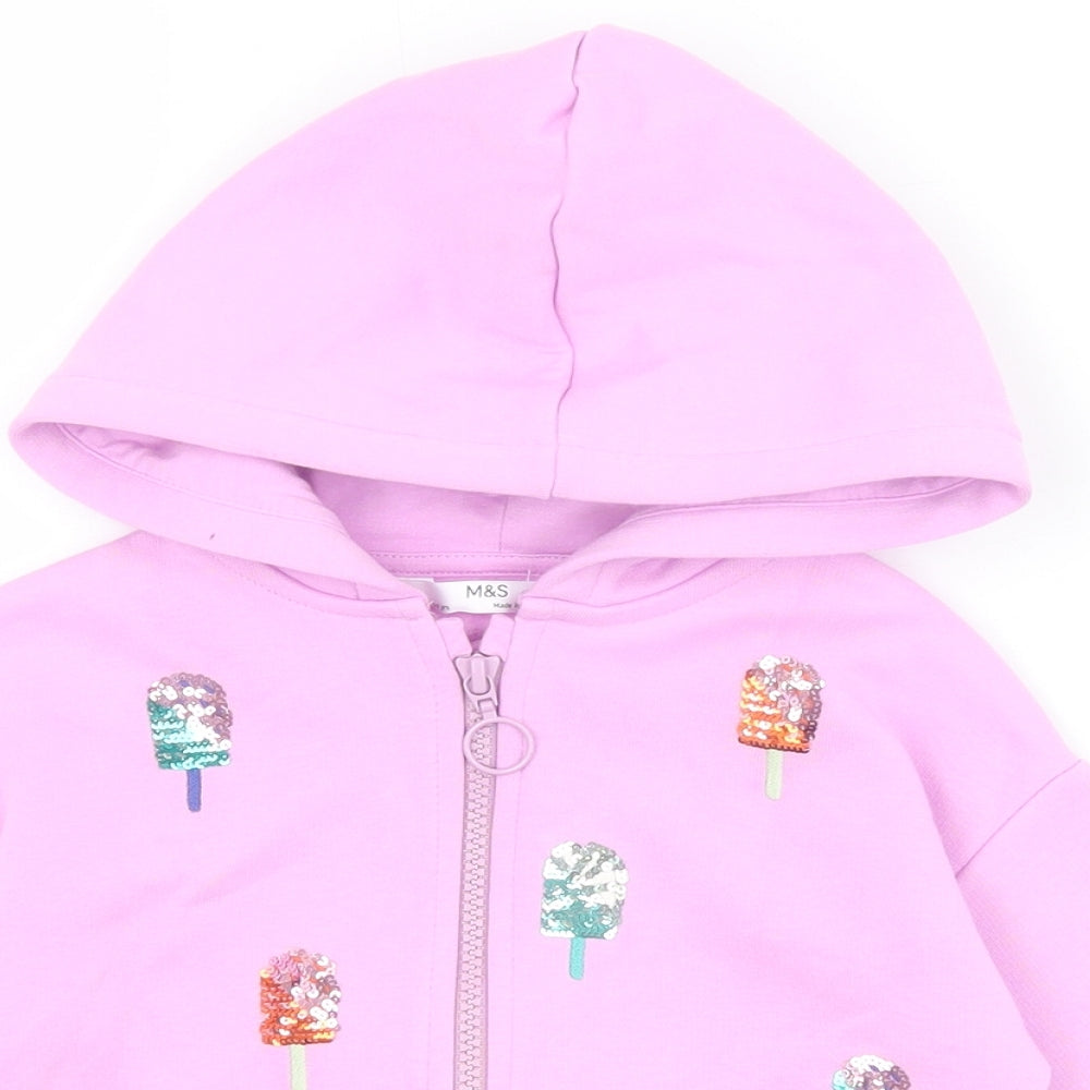 Marks and Spencer Girls Pink Cotton Full Zip Hoodie Size 2-3 Years Zip - Ice Cream