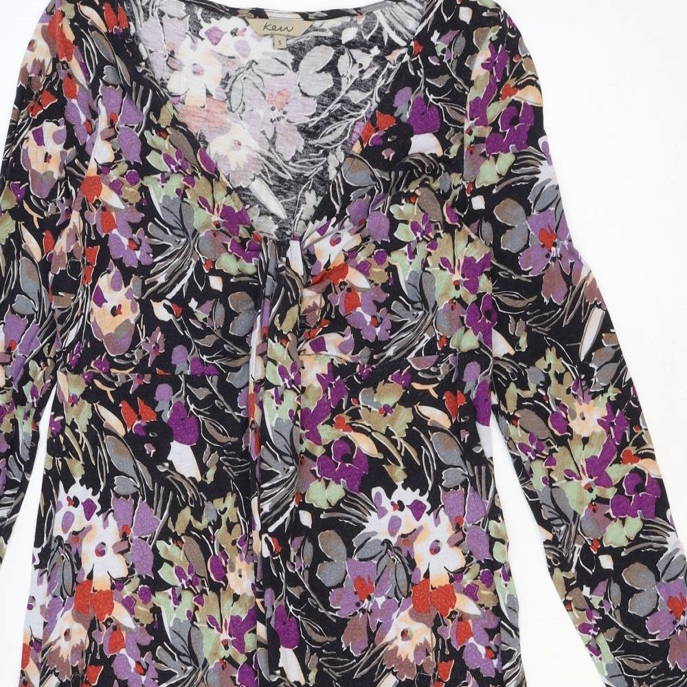 KEW Womens Multicoloured Geometric Modal A-Line Size S V-Neck Pullover