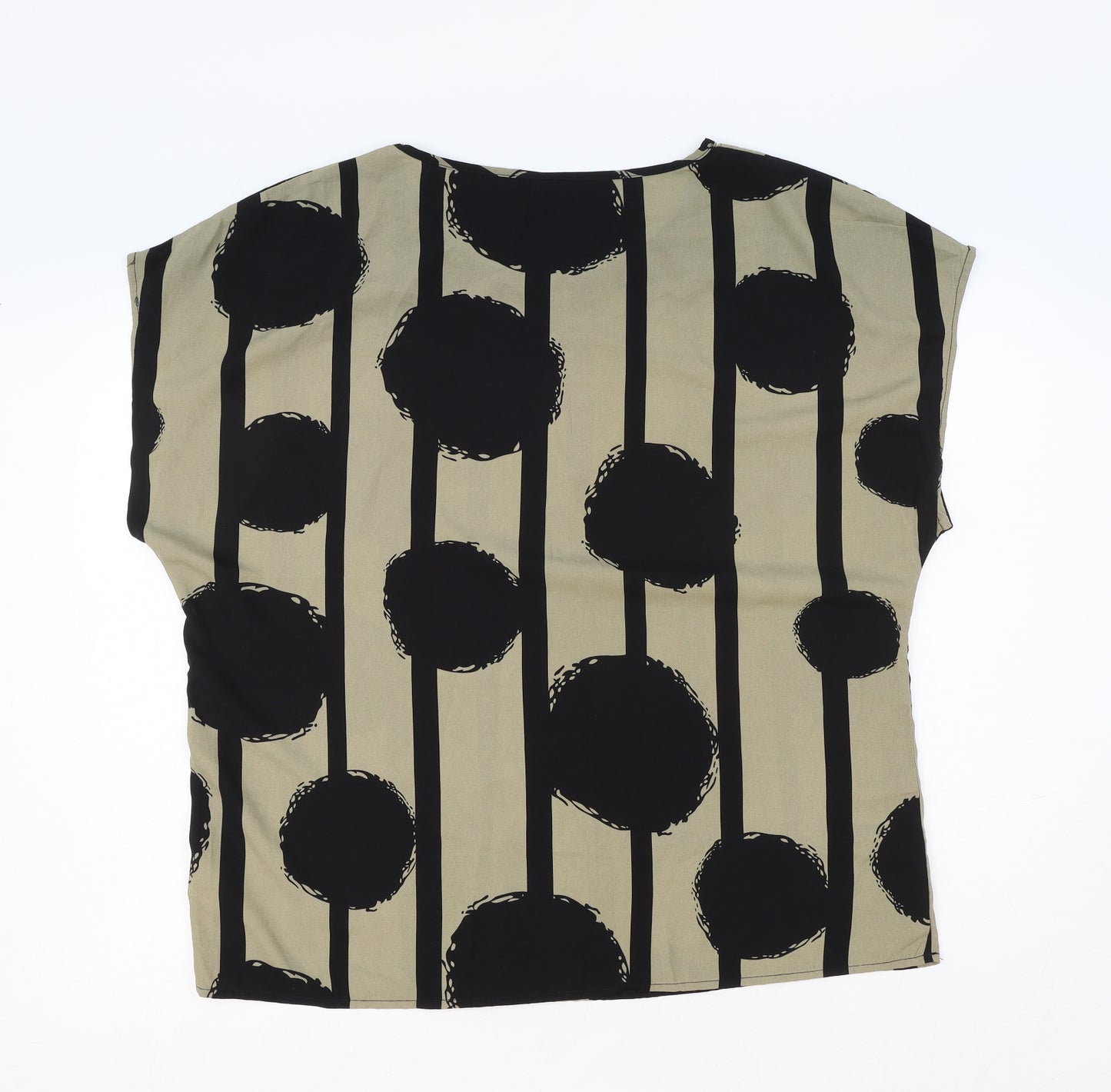 Emery Rose Womens Beige Geometric Polyester Basic Blouse Size XL Round Neck