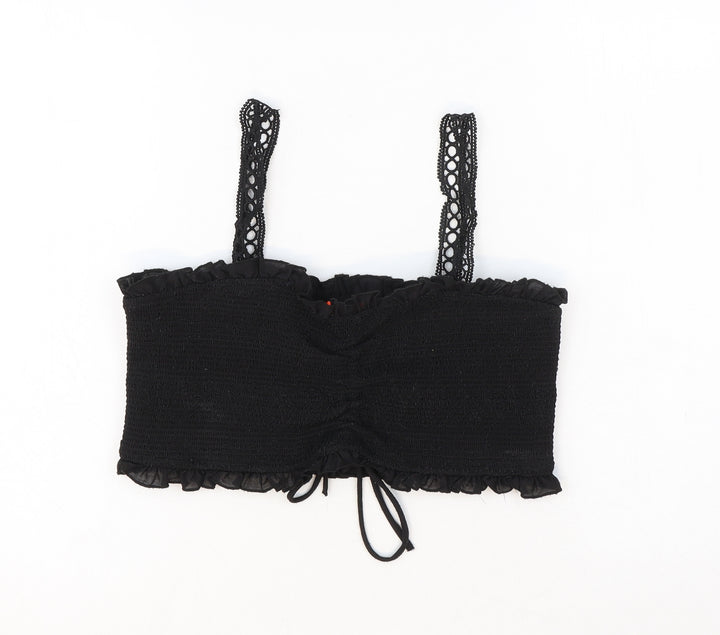 Resort Womens Black Polyester Cropped Tank Size S Square Neck
