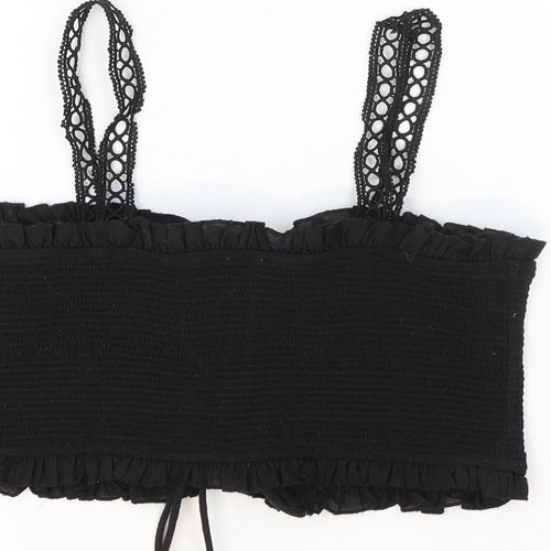 Resort Womens Black Polyester Cropped Tank Size S Square Neck