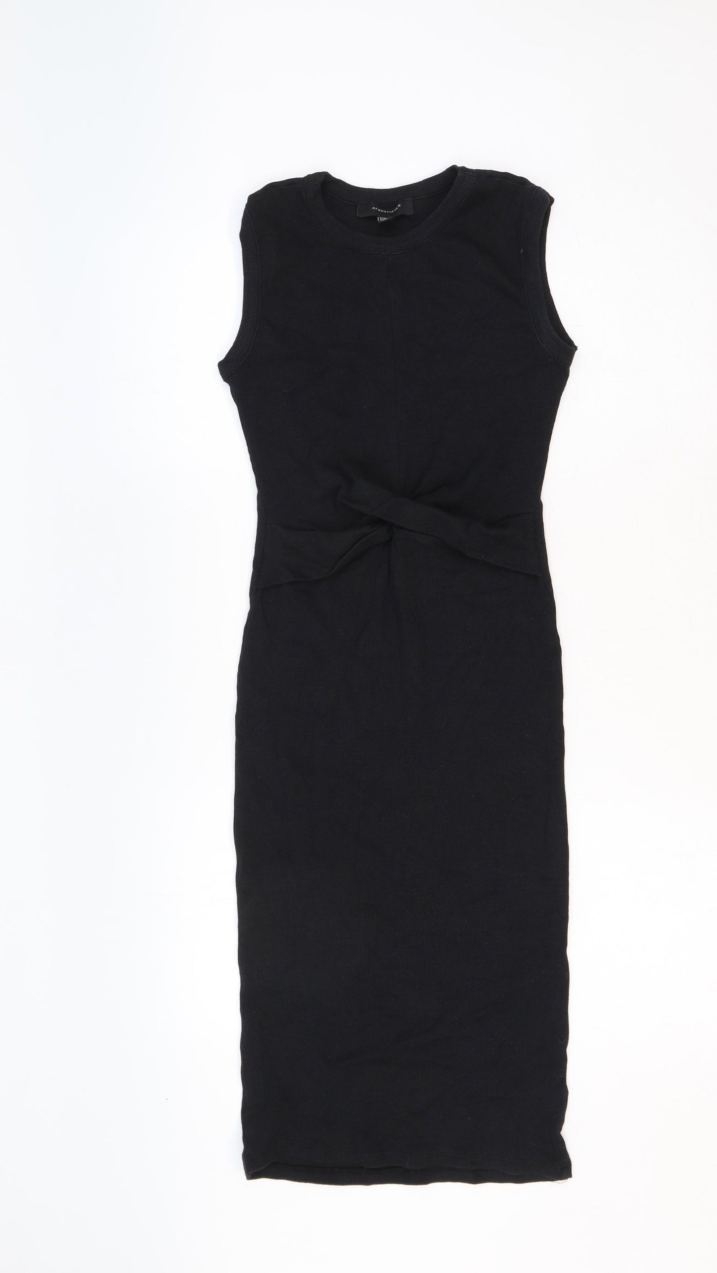 Atmosphere Womens Black Cotton Bodycon Size 10 Round Neck Pullover - Front Twist Detail