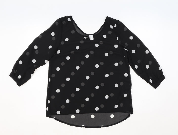 H&M Womens Black Polka Dot Polyester Basic Blouse Size 8 Scoop Neck
