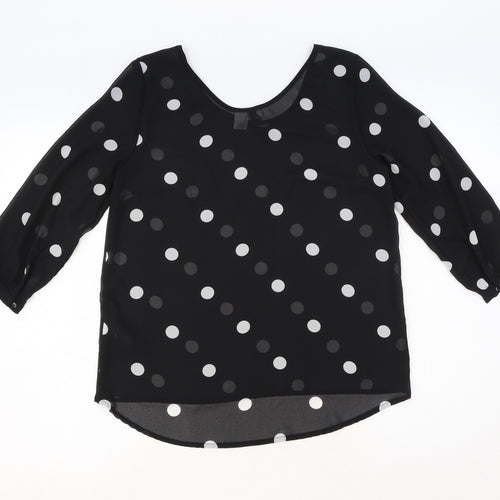 H&M Womens Black Polka Dot Polyester Basic Blouse Size 8 Scoop Neck