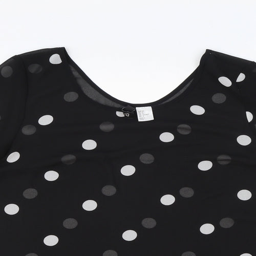 H&M Womens Black Polka Dot Polyester Basic Blouse Size 8 Scoop Neck