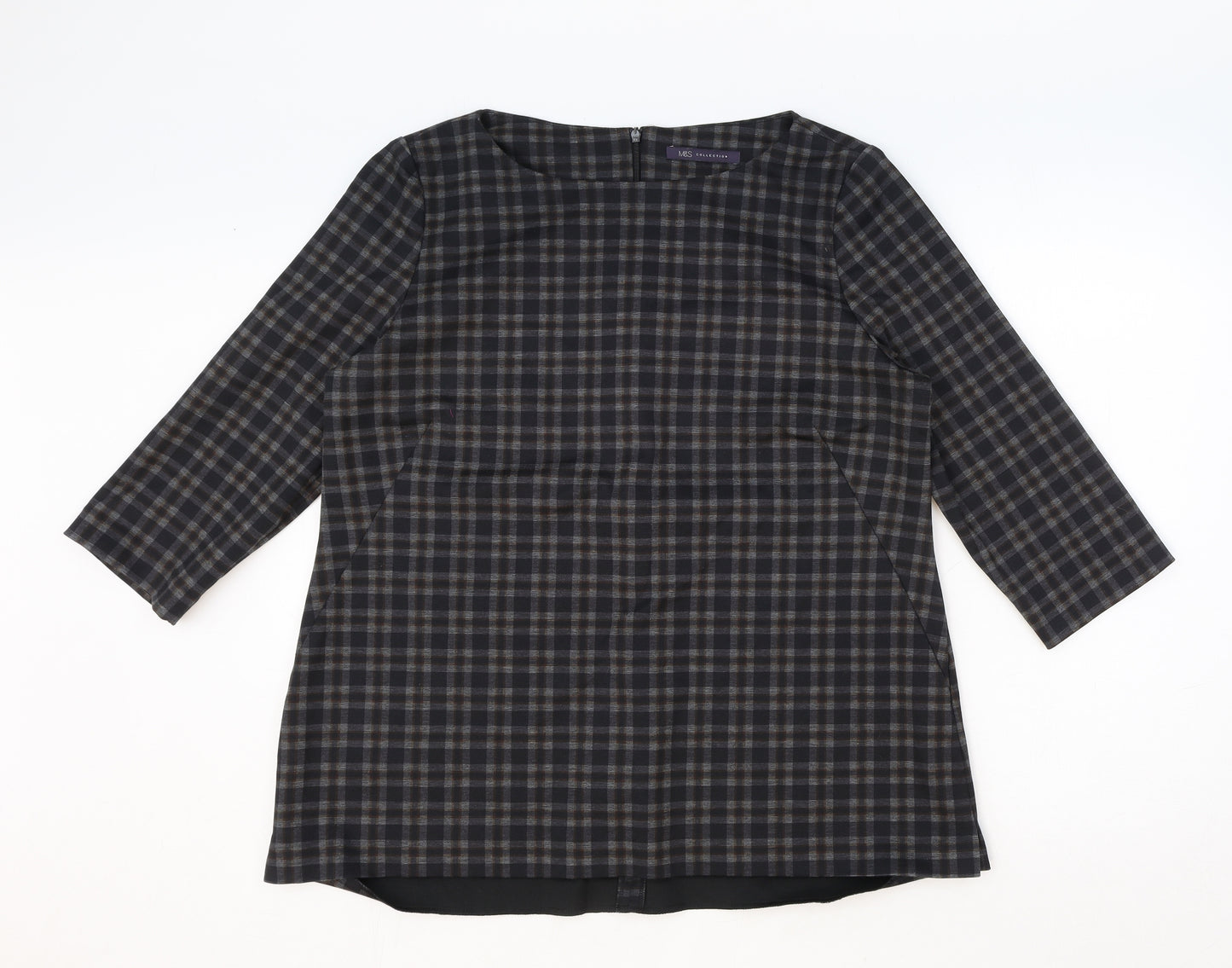 Marks and Spencer Womens Multicoloured Plaid Polyester Basic Blouse Size 16 Round Neck