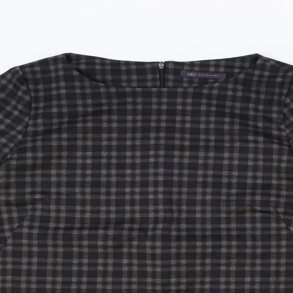 Marks and Spencer Womens Multicoloured Plaid Polyester Basic Blouse Size 16 Round Neck