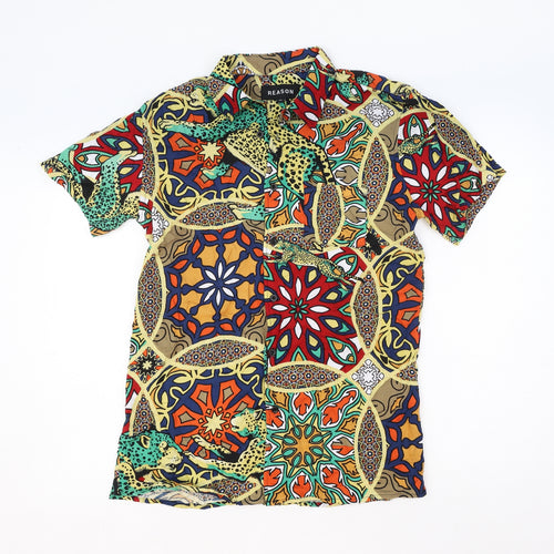 Reason Womens Multicoloured Geometric Viscose Basic Button-Up Size M Collared