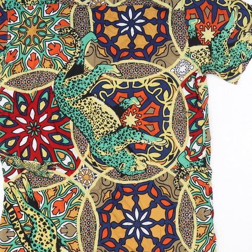 Reason Womens Multicoloured Geometric Viscose Basic Button-Up Size M Collared