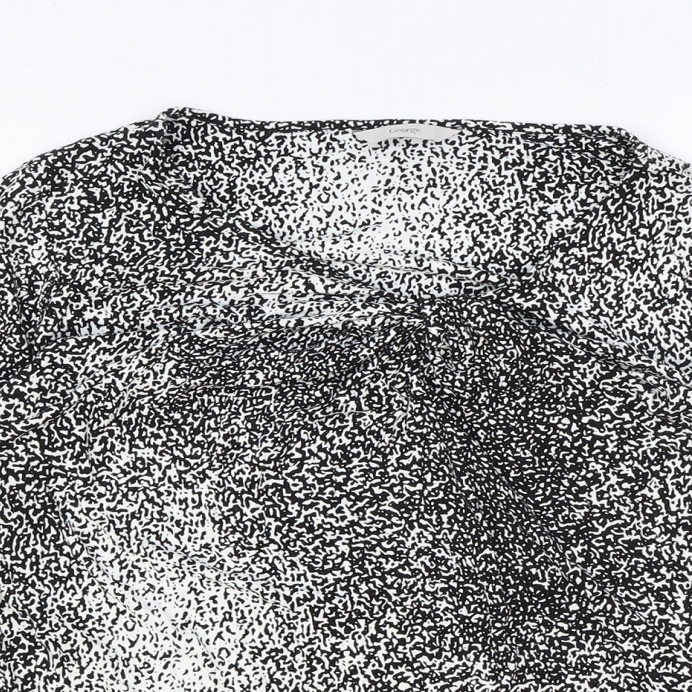 George Womens Black Geometric Viscose Basic T-Shirt Size 14 V-Neck