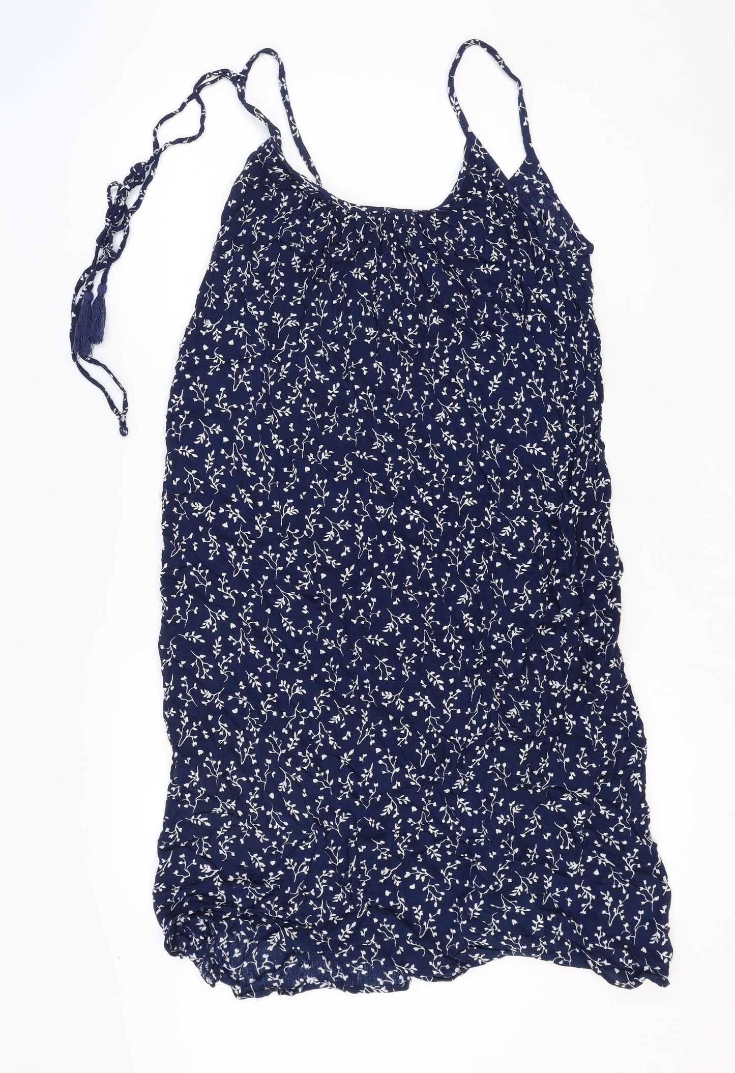 H&M Womens Blue Floral Viscose Tank Dress Size 12 Round Neck Pullover
