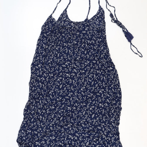 H&M Womens Blue Floral Viscose Tank Dress Size 12 Round Neck Pullover