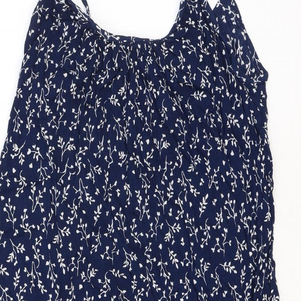 H&M Womens Blue Floral Viscose Tank Dress Size 12 Round Neck Pullover