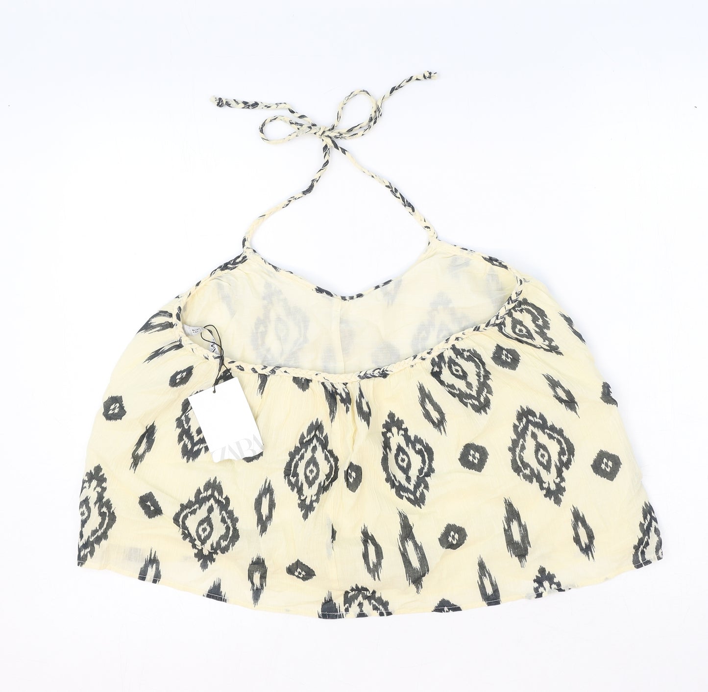 Zara Womens Ivory Geometric Cotton Basic Blouse Size S Halter