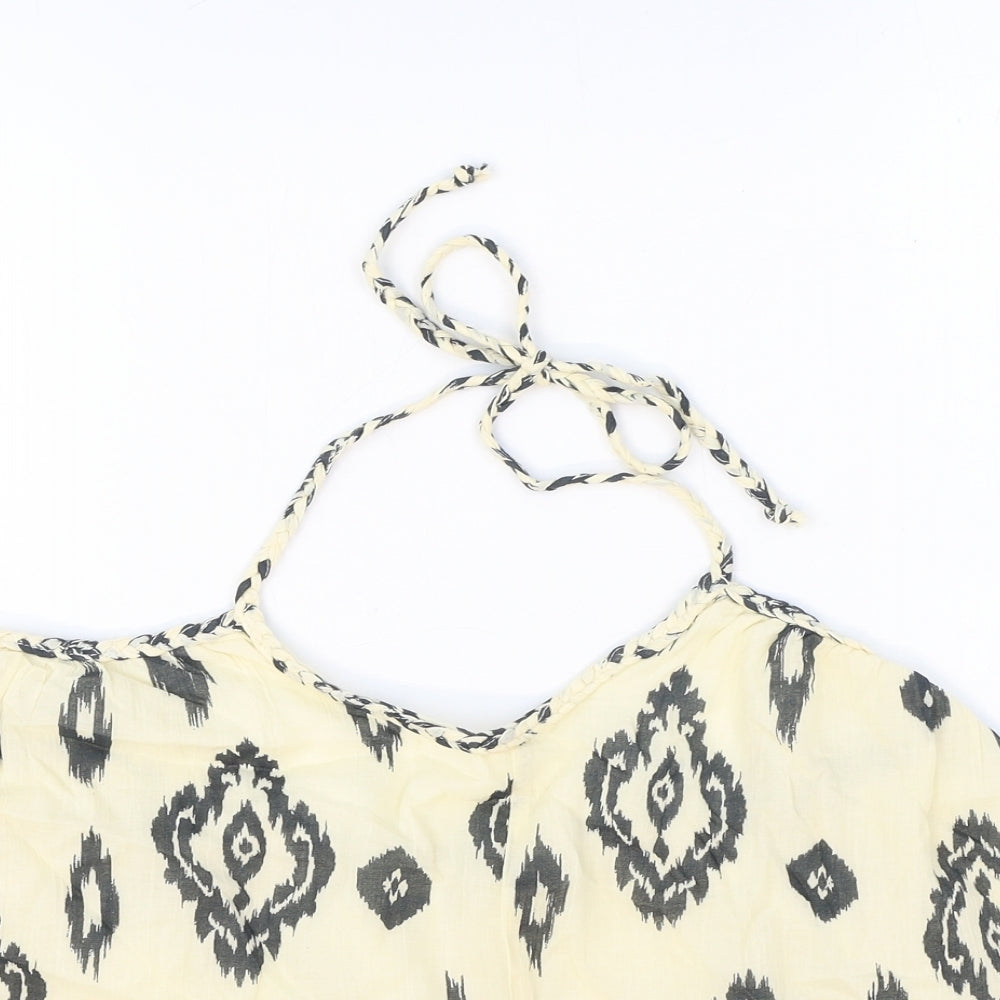 Zara Womens Ivory Geometric Cotton Basic Blouse Size S Halter