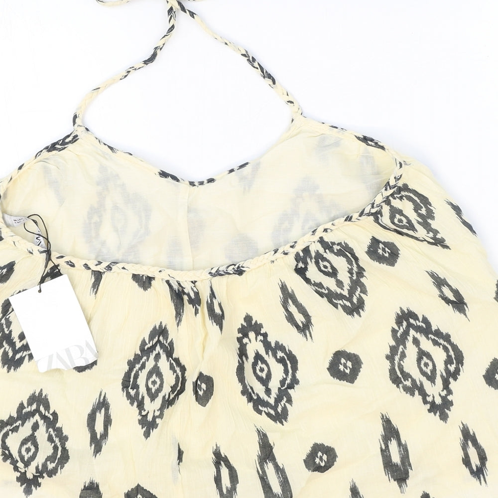 Zara Womens Ivory Geometric Cotton Basic Blouse Size S Halter