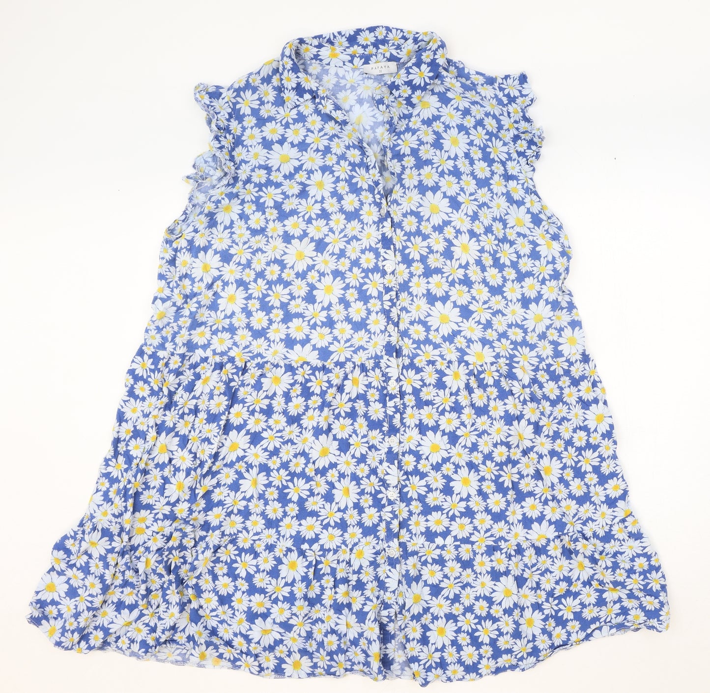 Papaya Womens Blue Floral Viscose Trapeze & Swing Size 22 Collared Button