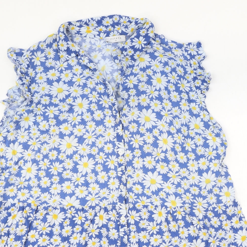 Papaya Womens Blue Floral Viscose Trapeze & Swing Size 22 Collared Button